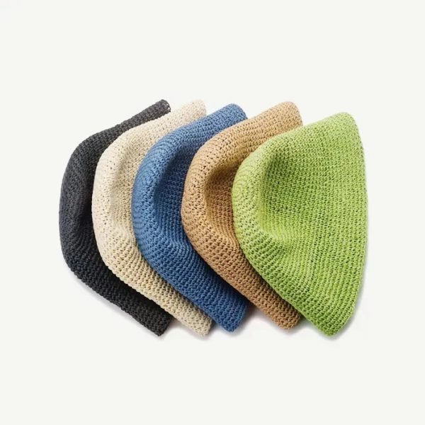 Custom solid color spliced paper straw hat  Bucket hat dome large brim beach sunshade straw hat for women - Image 3