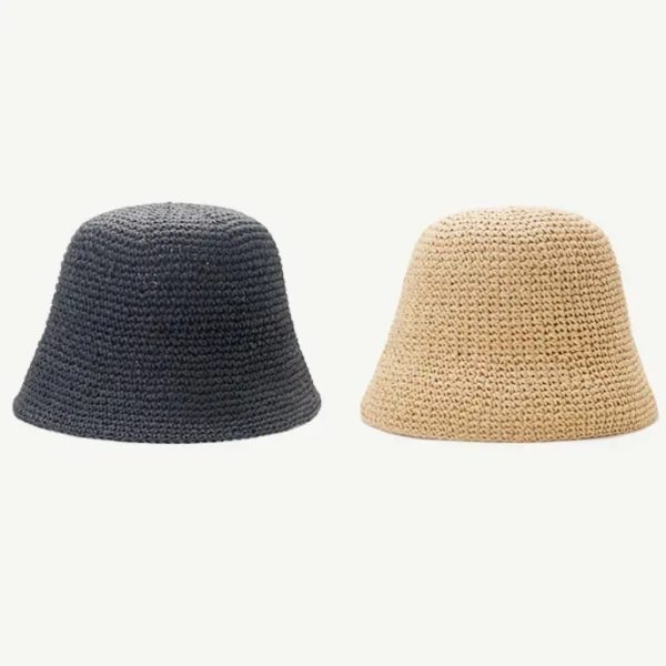 Custom solid color spliced paper straw hat  Bucket hat dome large brim beach sunshade straw hat for women - Image 5