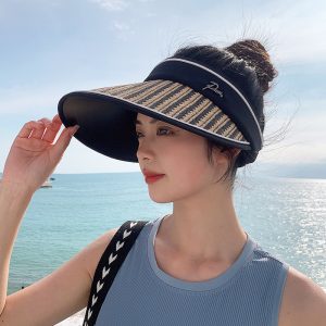 hot sale summer women's Sun Visor straw hat outdoor anti-ultraviolet riding foldable empty top hat