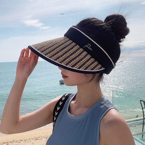hot sale summer women's Sun Visor straw hat outdoor anti-ultraviolet riding foldable empty top hat - Image 2