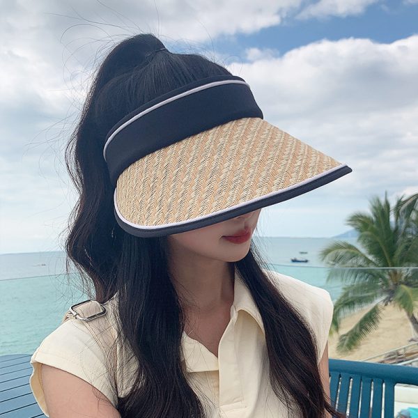 hot sale summer women's Sun Visor straw hat outdoor anti-ultraviolet riding foldable empty top hat - Image 3
