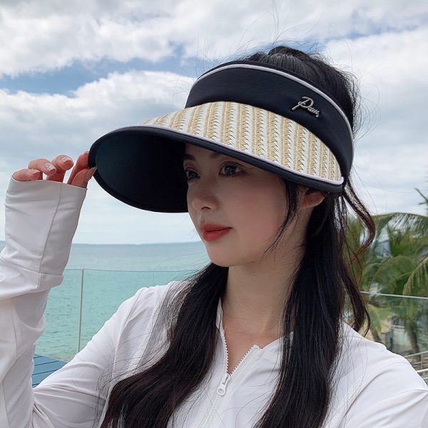 hot sale summer women's Sun Visor straw hat outdoor anti-ultraviolet riding foldable empty top hat - Image 5