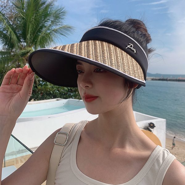 hot sale summer women's Sun Visor straw hat outdoor anti-ultraviolet riding foldable empty top hat - Image 6