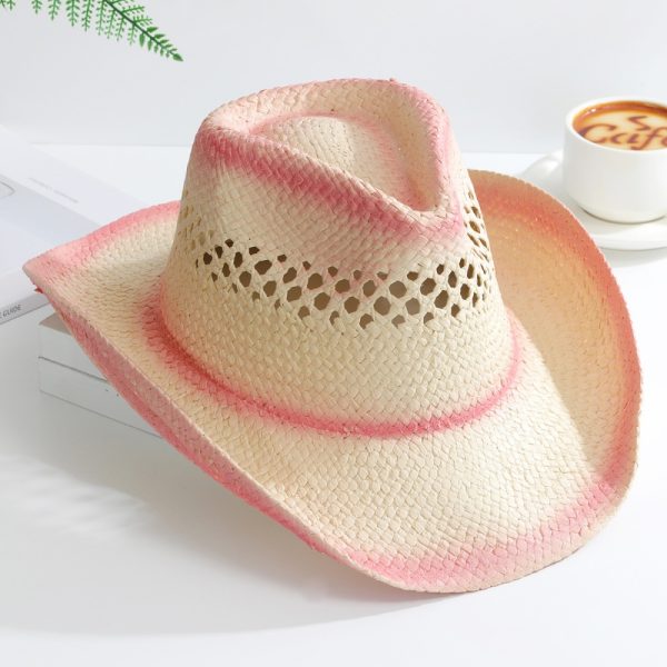 paper straw hats custom color cap wide brim straw hat cowboy wholesale 2024 caps fashion visor straw hat - Image 2
