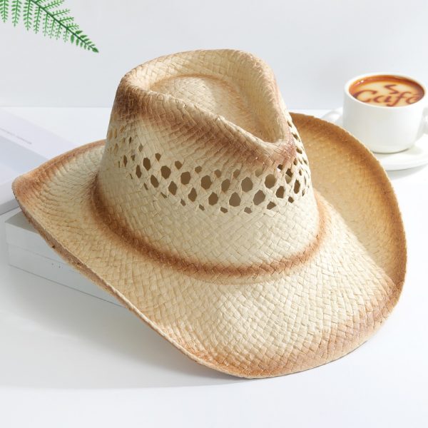 paper straw hats custom color cap wide brim straw hat cowboy wholesale 2024 caps fashion visor straw hat - Image 3