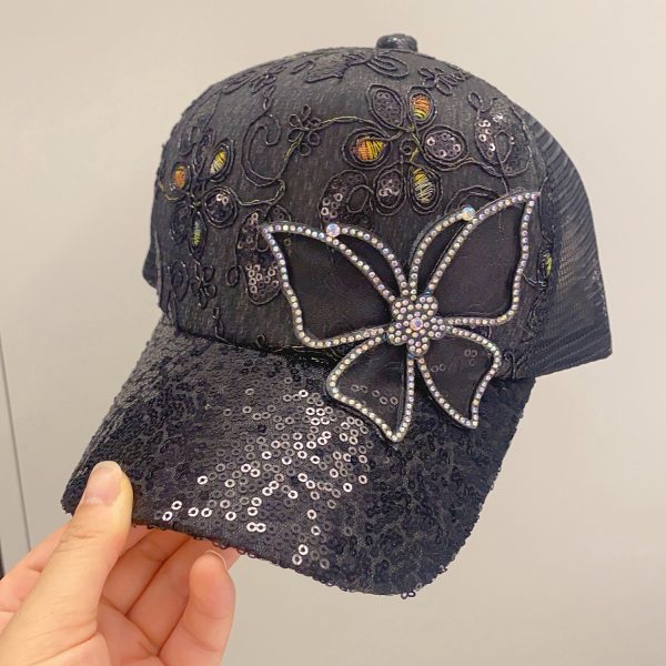 New Fashion candy color sequin butterfly  5 Panel baseball cap for women  trucker hats caps golf hats sports caps - Image 4