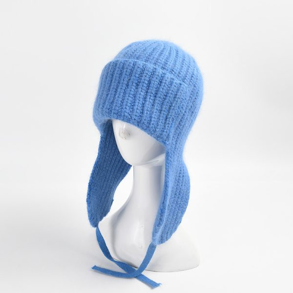 2024 wholesale Solid color Rabbit fur knitted hat INS style Rabbit fur beanie hat fashionable outdoor ear protection bennie hat