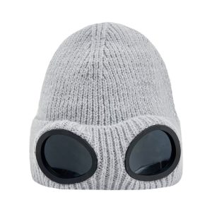 2024 wholesale Solid color ski with lenses knitted hat INS style wool beanie hat unisex winter sport knit acrylic beanie hat cap