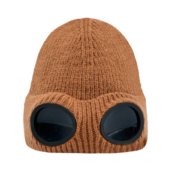 2024 wholesale Solid color ski with lenses knitted hat INS style wool beanie hat unisex winter sport knit acrylic beanie hat cap - Image 3
