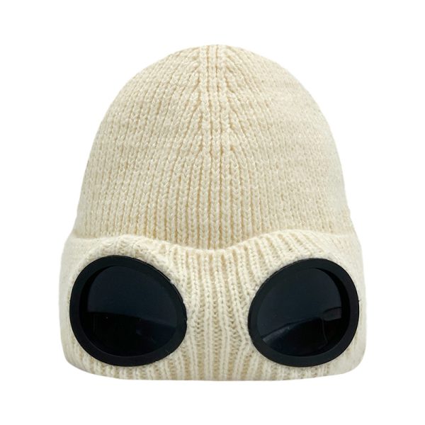 2024 wholesale Solid color ski with lenses knitted hat INS style wool beanie hat unisex winter sport knit acrylic beanie hat cap - Image 4