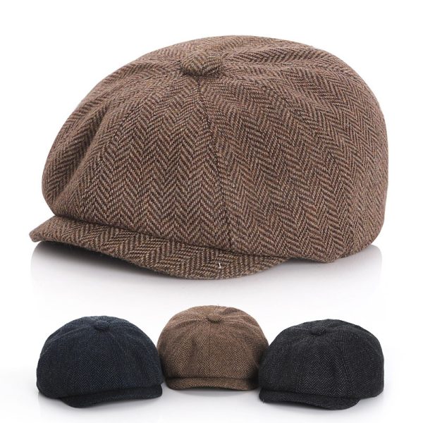 2024 Spring and autumn plaid hand-woven beret INS style adjustable painter hat custom beret for man Wool British octagonal hat