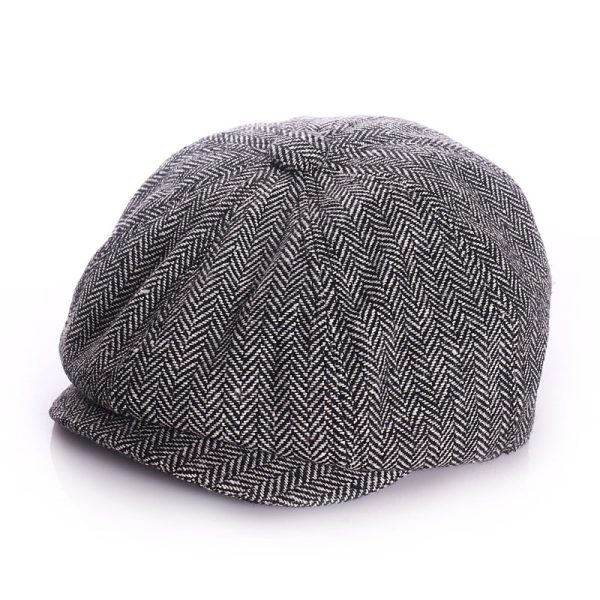 2024 Spring and autumn plaid hand-woven beret INS style adjustable painter hat custom beret for man Wool British octagonal hat - Image 3