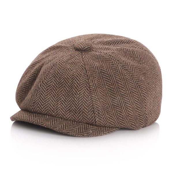 2024 Spring and autumn plaid hand-woven beret INS style adjustable painter hat custom beret for man Wool British octagonal hat - Image 6