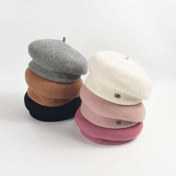 2024 Spring and autumn solid color real wool fedora beret hat wholesale INS style  other hat custom beret hats for women - Image 2