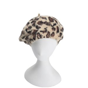 2024 Spring and autumn leopard print fur beret knitted hat INS style adjustable painter hat custom beret for women fitted hat
