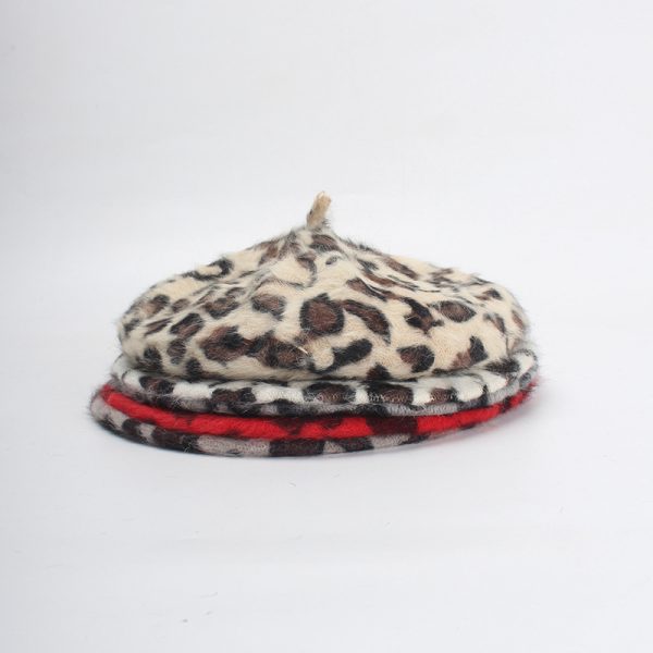2024 Spring and autumn leopard print fur beret knitted hat INS style adjustable painter hat custom beret for women fitted hat - Image 3