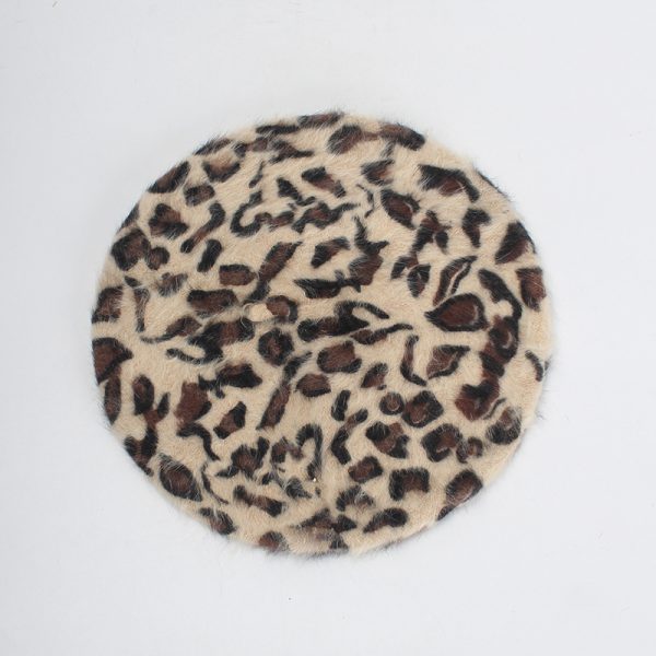 2024 Spring and autumn leopard print fur beret knitted hat INS style adjustable painter hat custom beret for women fitted hat - Image 5
