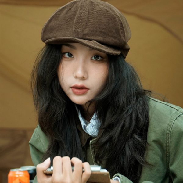 2024 wholesale solid color corduroy beret hat winter party beret hats trucker caps skull cap custom knitted cap - Image 3