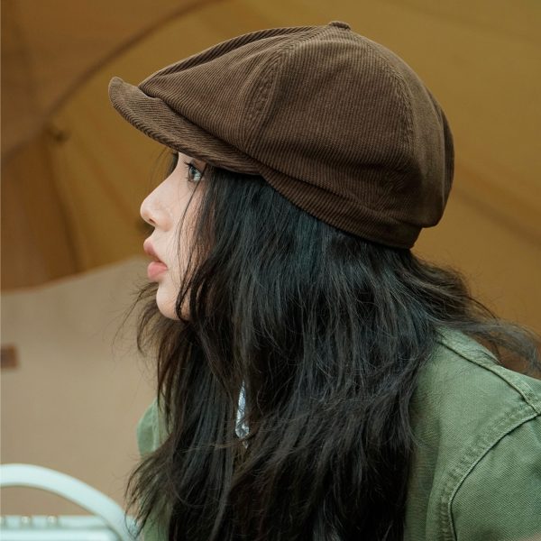 2024 wholesale solid color corduroy beret hat winter party beret hats trucker caps skull cap custom knitted cap - Image 4