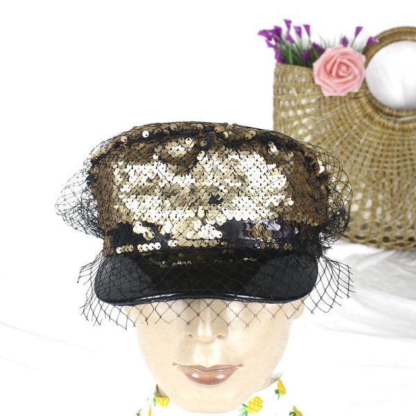 2024 wholesale women beret hats sequin fashion hats custom color visor sun caps fedora party church hat - Image 3