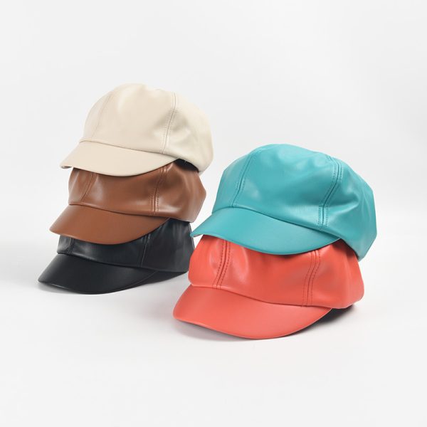 leather beret hats wholesale fitted fashion formal hats custom trucker hat women solid color designer cap - Image 2