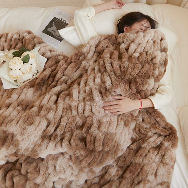 fake fur designer rabbit fur throw blanket custom carved bed double down blanket weighted coral fleece flannel blankets throws - Image 3