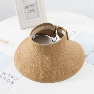 2024 Wholesale Fashion Women Foldable Sun Beach Visor Hat Roll Up Wide Brim Hat paper womens Straw Hat