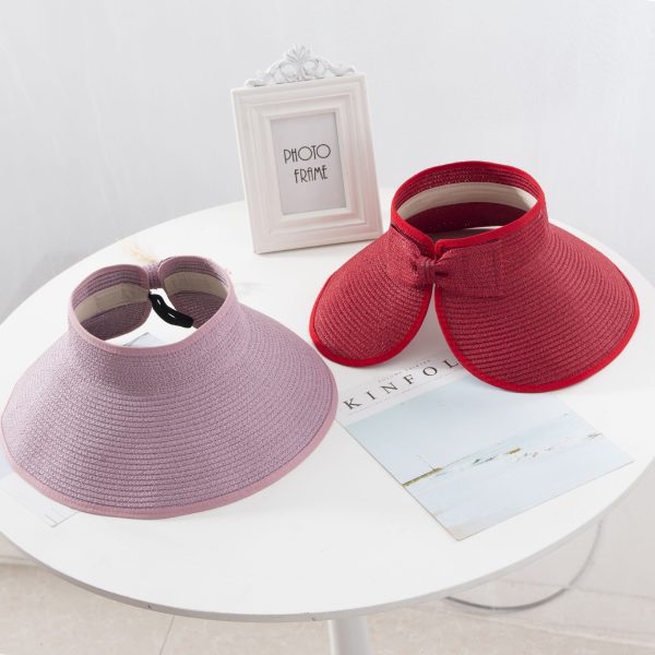 2024 Wholesale Fashion Women Foldable Sun Beach Visor Hat Roll Up Wide Brim Hat paper womens Straw Hat - Image 2