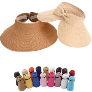 2024 Wholesale Fashion Women Foldable Sun Beach Visor Hat adjustable shade beach visor straw baseball hat paper womens Straw Hat