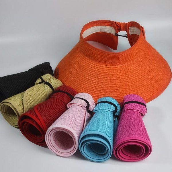 2024 Wholesale Fashion Women Foldable Sun Beach Visor Hat adjustable shade beach visor straw baseball hat paper womens Straw Hat - Image 2