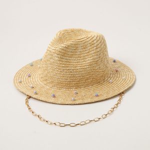 2024 new wholesale Unisex  Fashion with diamond Real grass straw hat straw cowboy hats womens other hats women