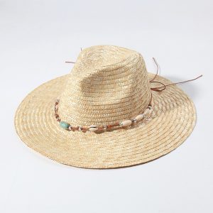 2024 new wholesale Unisex  Fashion with shell Real grass straw hat cap straw cowboy hats womens other hats & caps