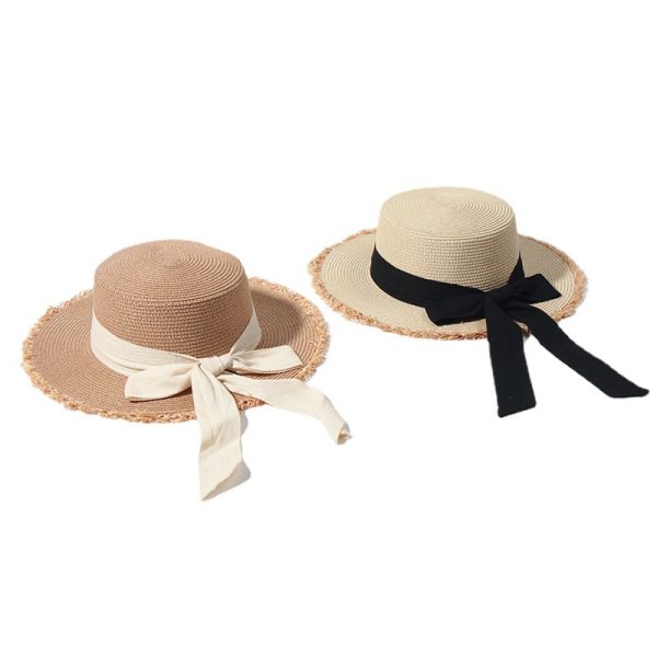 2024 wholesale custom paper straw hat casual sun womens straw hats summer straw hat women raffia edge - Image 3