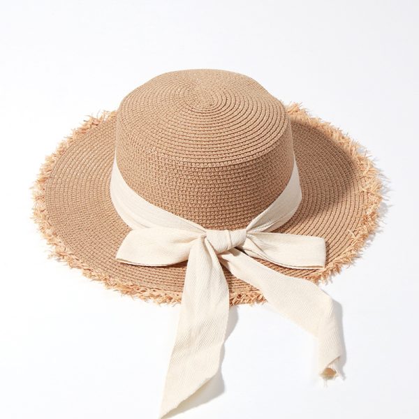 2024 wholesale custom paper straw hat casual sun womens straw hats summer straw hat women raffia edge - Image 4