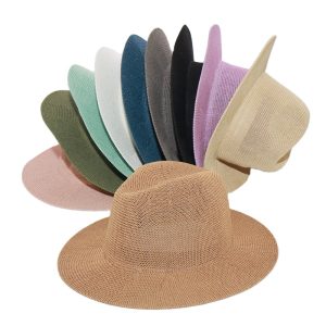 2024 wholesale custom Unisex Classical Panama British Style new solid color wide brim straw hat casual straw hats  men straw hat