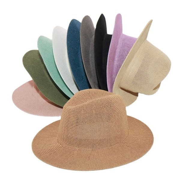 2024 wholesale custom Unisex Classical Panama British Style new solid color wide brim straw hat casual straw hats  men straw hat
