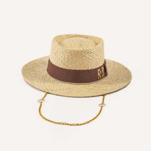 2024 new wholesale Unisex top hat Fashion  Real grass Panama straw hat straw Chain Strap Straw Fedora Hat