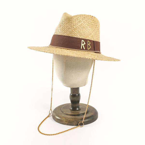 2024 new wholesale Unisex top hat Fashion  Real grass Panama straw hat straw Chain Strap Straw Fedora Hat - Image 2