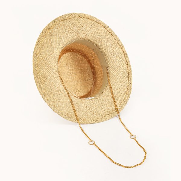 2024 new wholesale Unisex top hat Fashion  Real grass Panama straw hat straw Chain Strap Straw Fedora Hat - Image 4