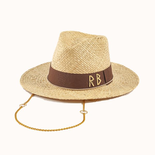 2024 new wholesale Unisex top hat Fashion  Real grass Panama straw hat straw Chain Strap Straw Fedora Hat - Image 5
