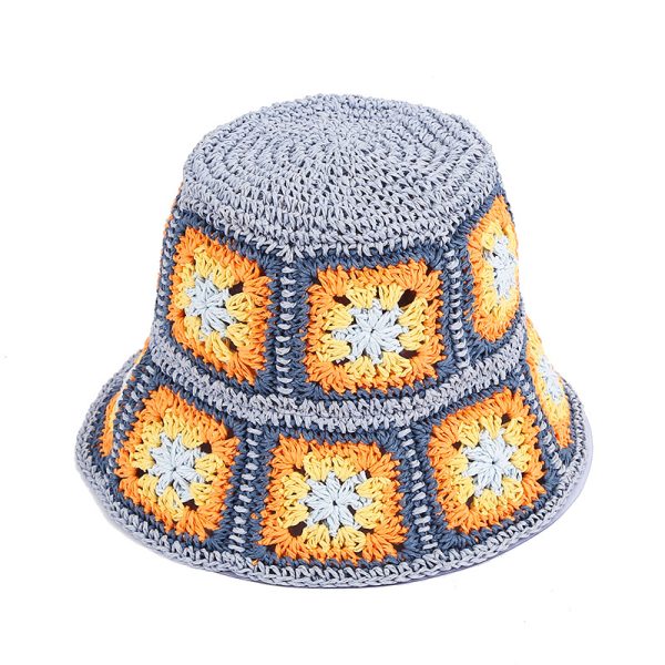 2024 new wholesale Unisex hand knitted flowers design Paper straw hats summer women other hats women paper straw bucket hats - Image 3