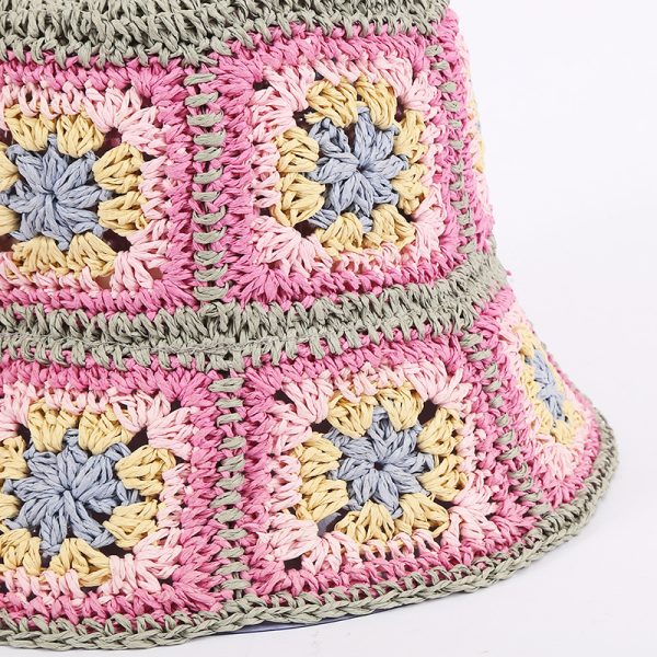 2024 new wholesale Unisex hand knitted flowers design Paper straw hats summer women other hats women paper straw bucket hats - Image 4