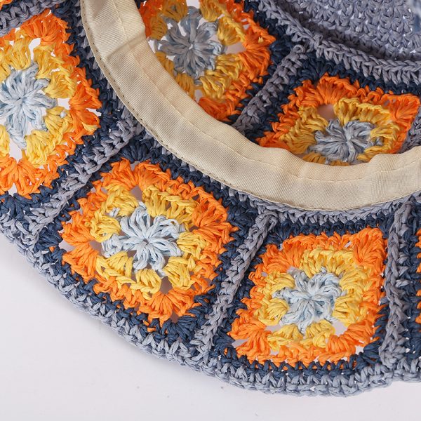 2024 new wholesale Unisex hand knitted flowers design Paper straw hats summer women other hats women paper straw bucket hats - Image 6