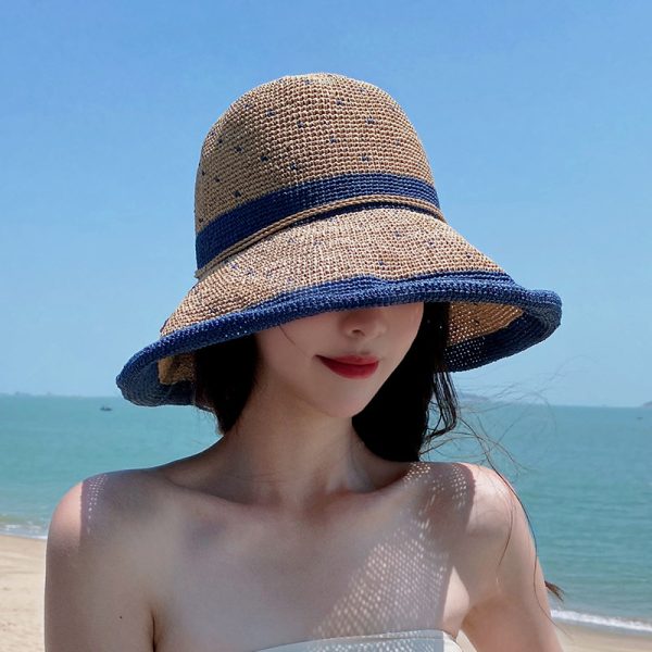 Wholesale High Quality Summer Hat Women Vintage Wide Brim Female Dome sun Visor Beach hat Straw Hat Women Patchwork - Image 3