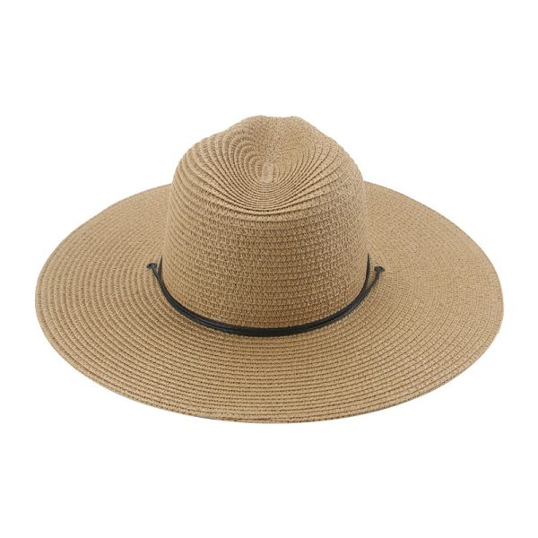 Custom high quality Summer Solid Color Retro Style Cowboy Hat Big Brim visor Outdoor Beach Straw Hat - Image 3