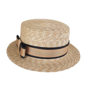 2023 Wholesale Summer Flat Top Straw Hat Female Short Brim Fashion Straw Hat Bowknot Design travel sun hat