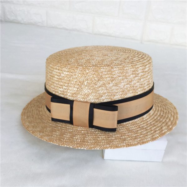 2023 Wholesale Summer Flat Top Straw Hat Female Short Brim Fashion Straw Hat Bowknot Design travel sun hat - Image 4