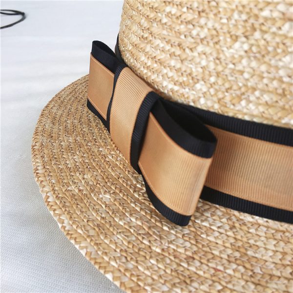 2023 Wholesale Summer Flat Top Straw Hat Female Short Brim Fashion Straw Hat Bowknot Design travel sun hat - Image 5
