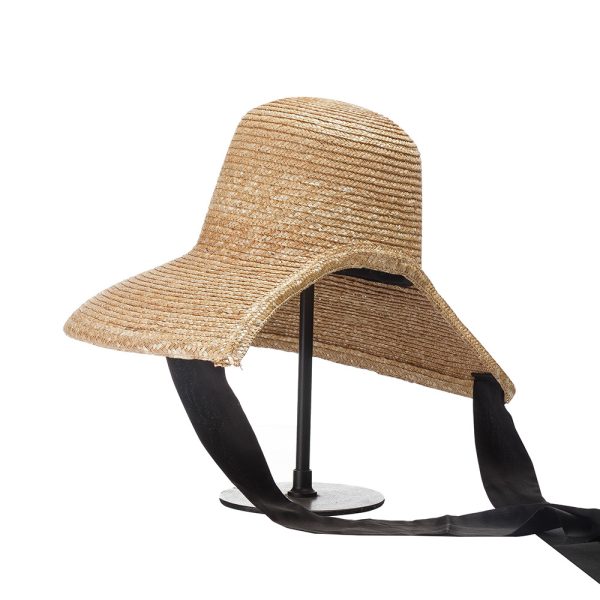 Custom Frenulum straw hats summer women beach straw hats classical strap design large brim sun straw hats