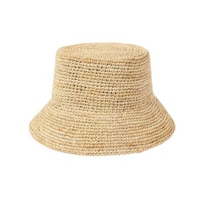 High quality handmade crochet raffia straw bucket hat straw hats with custom logo flat top straw Flippable hats summer women